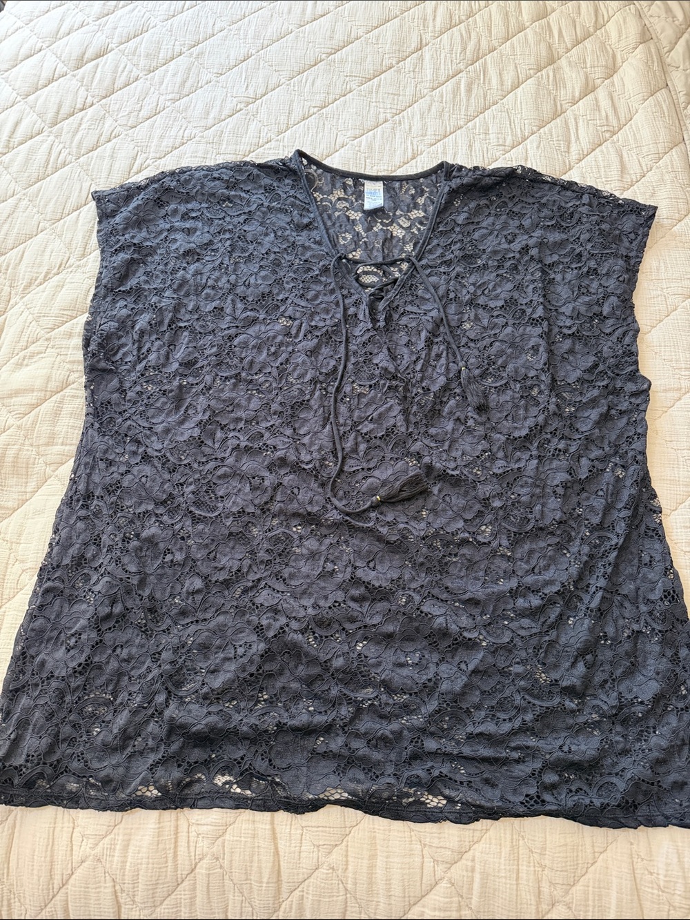 Time and Tru Black Lace Tie-Front Swim Coverup